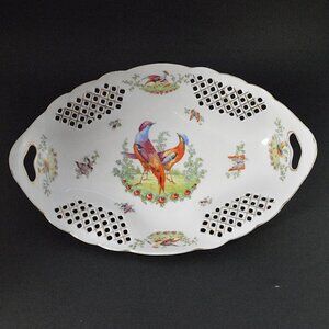 Antique Victoria Austria Porcelain Pheasant Serving Bowl